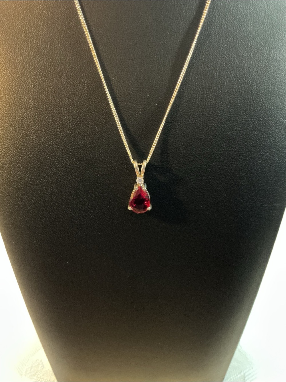Ruby Lab Created Teardrop Sterling Silver Pendant Necklace